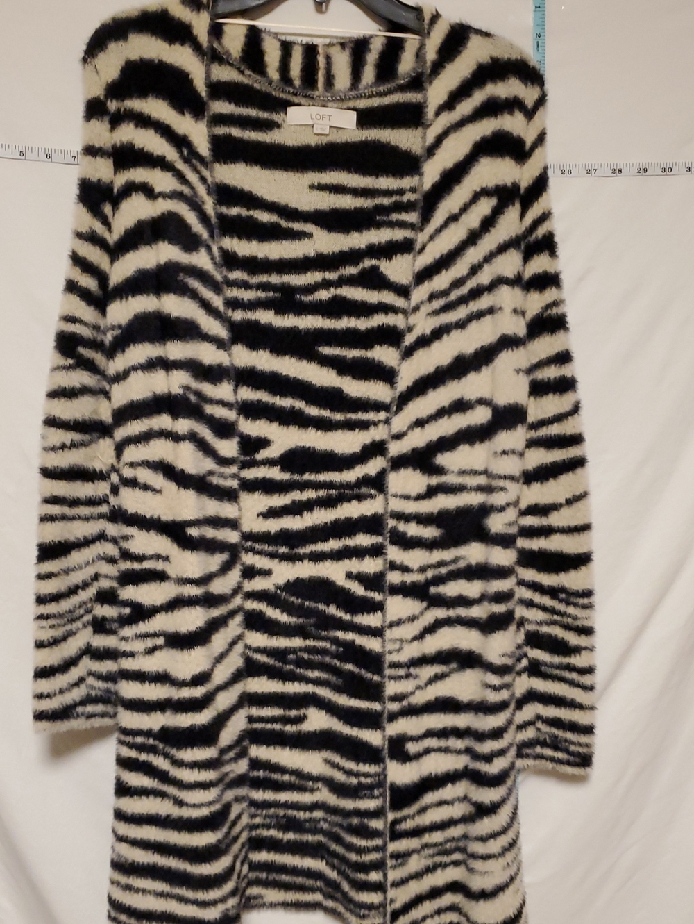 LOFT Black Cream Fuzzy Zebra Stripe Cardigan Sm Layer Work Evening Mob Wife